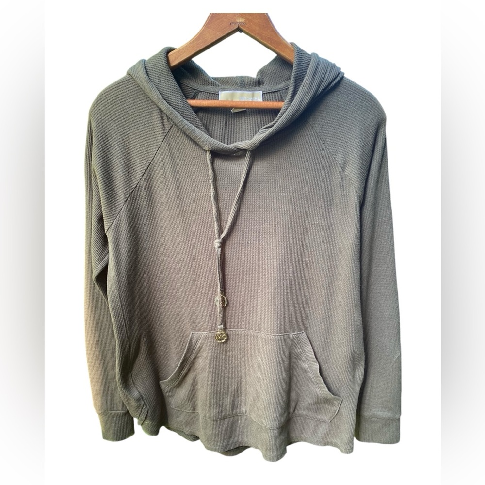 Michael Kors green Waffle Half Zip Hoodie Size small